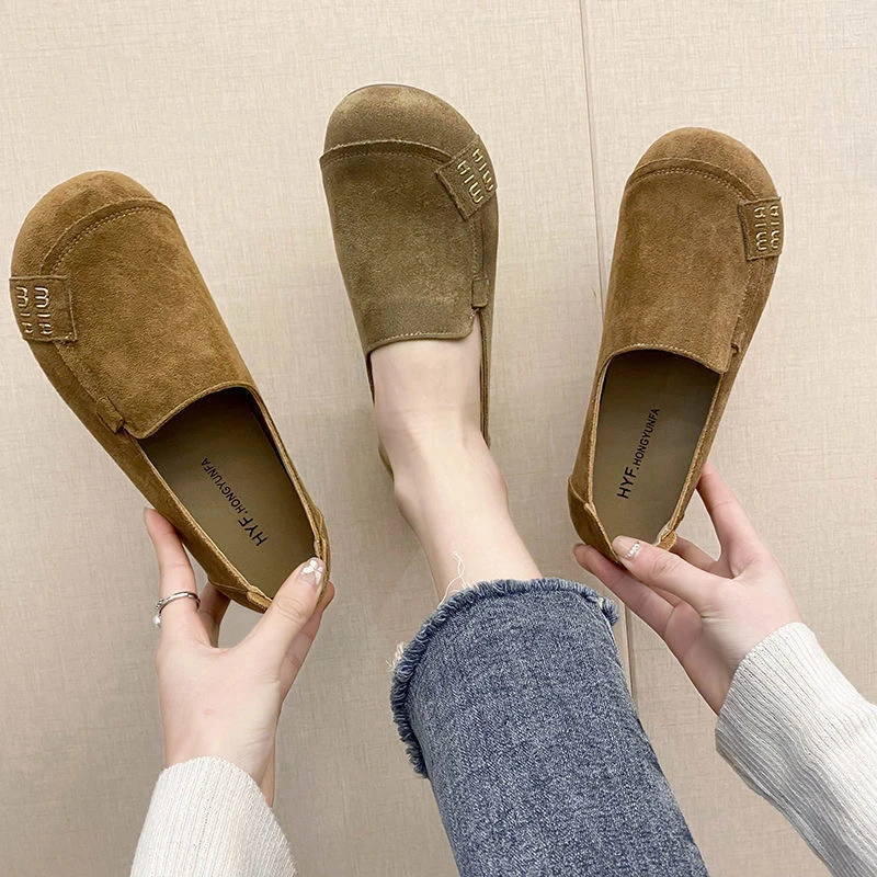 春季新款平底豆豆鞋女2025新款磨砂防滑休闲一脚蹬女单鞋女平底鞋