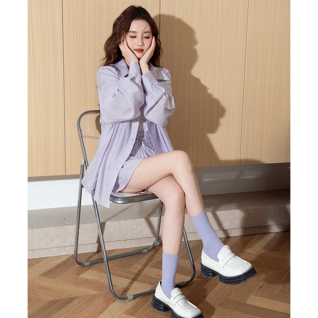 D1114 唐狮2025夏季套装女纯色轻薄衬衣短裤套装百搭休闲气质衬衣