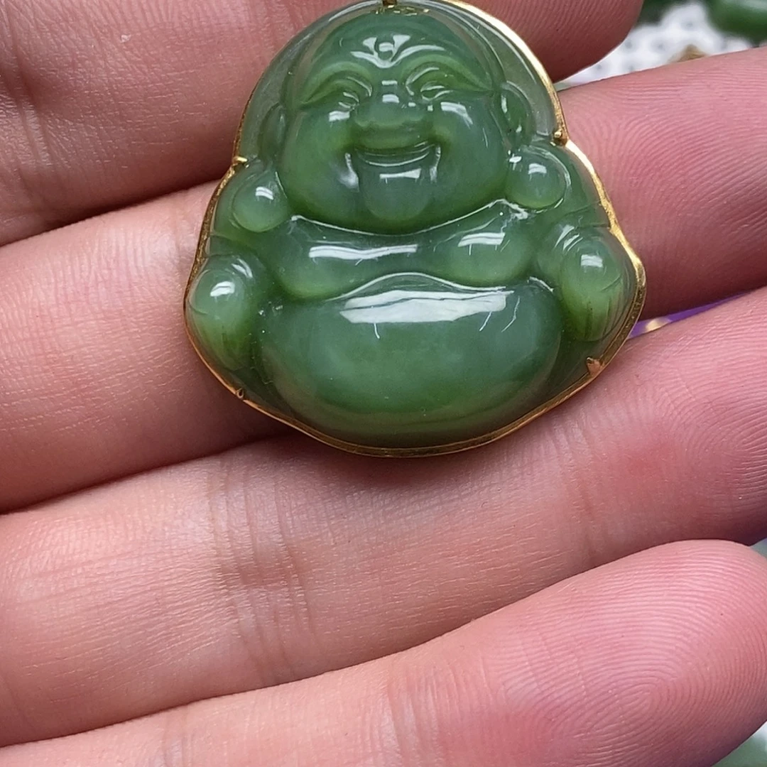 吊坠(不含链)18K金镶嵌和田玉（碧玉）