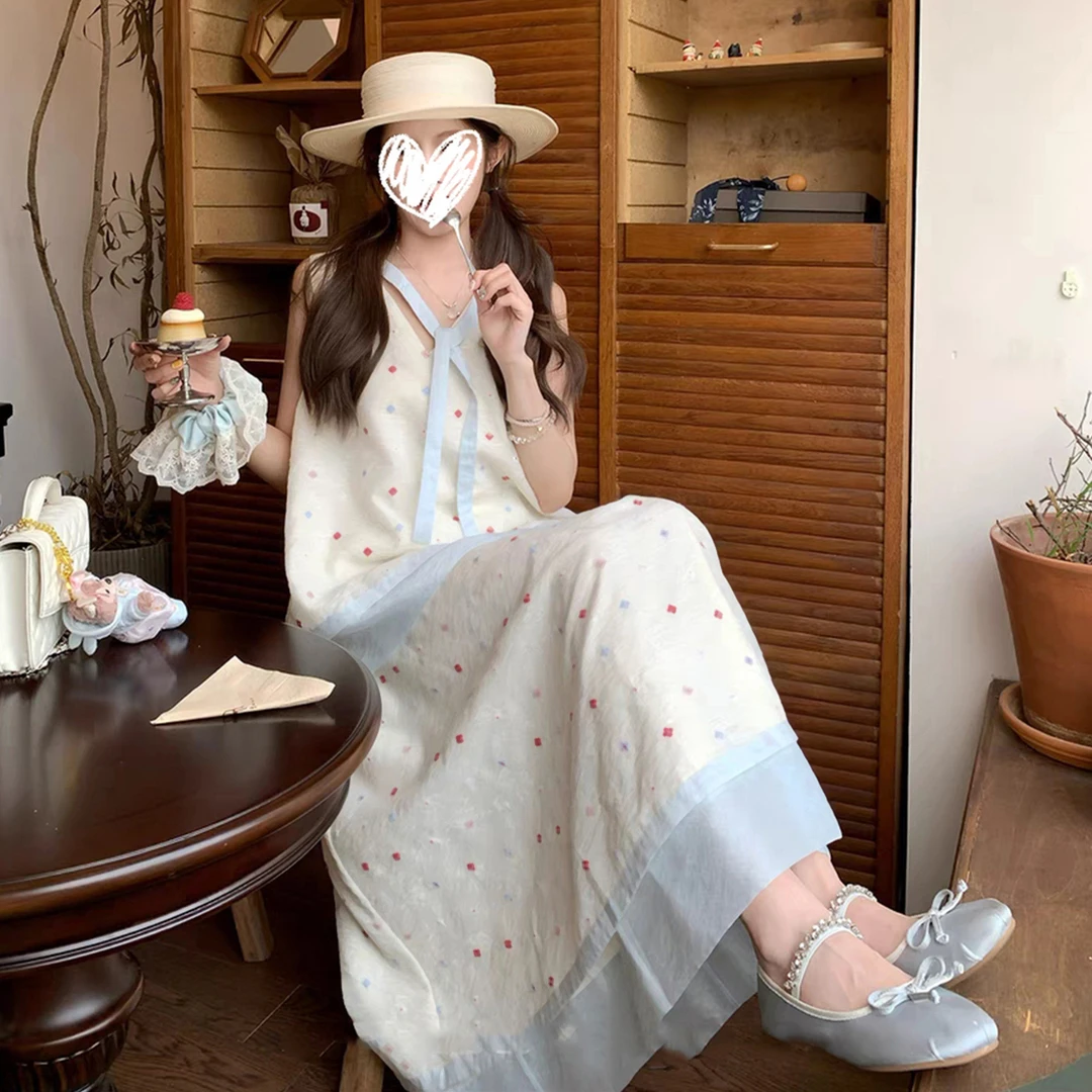 【现货+运补】巨好看无袖背心连衣裙夏季减龄温柔碎花套装长裙5218
