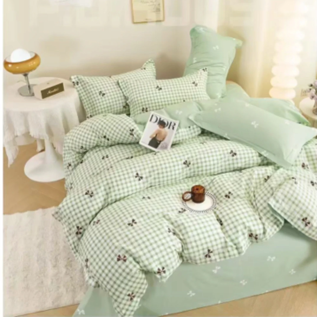 清沐家纺纯棉定制-纯棉高支高密斜纹面料-甜美蝴蝶结-AB版