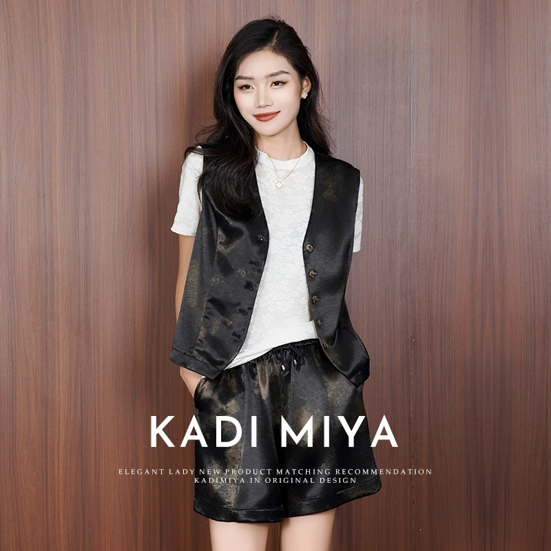 KADIMIYA新中式国风晕染修身马夹原创设计国风优雅V领上衣女