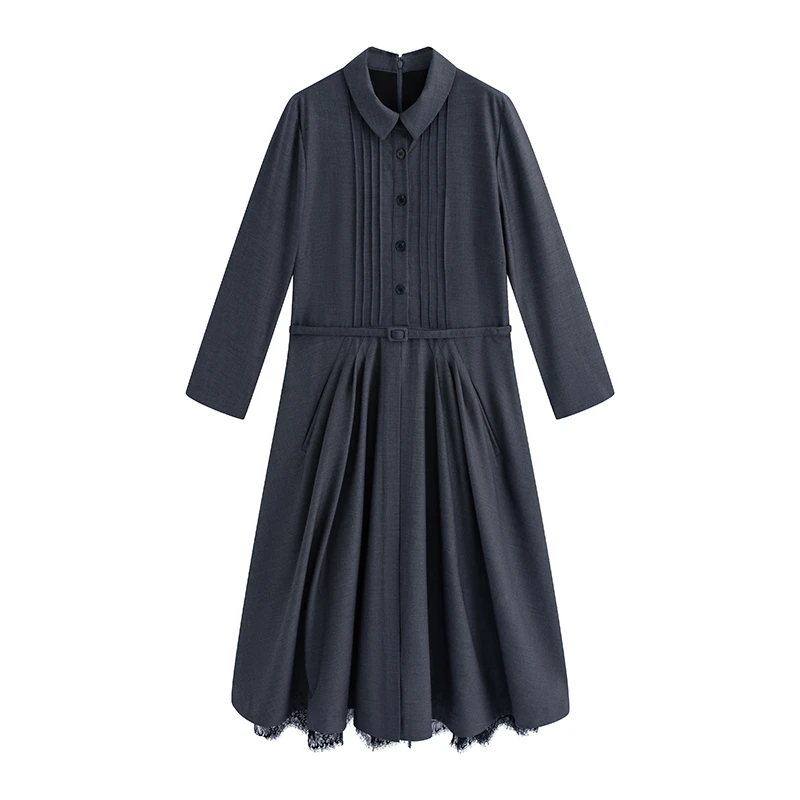 精致重工收腰连衣裙 重磅长袖 法式高级灰 气质显瘦春季上新 L148