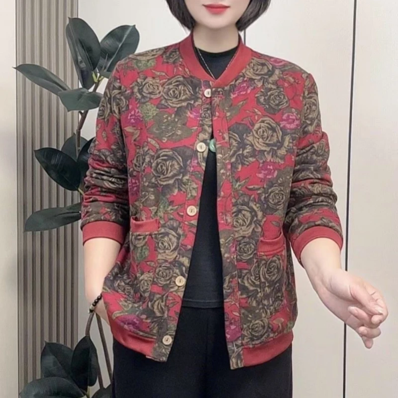 2025春秋季新款加绒中老年妈妈装碎花减龄时尚百搭棉衣棉服夹克