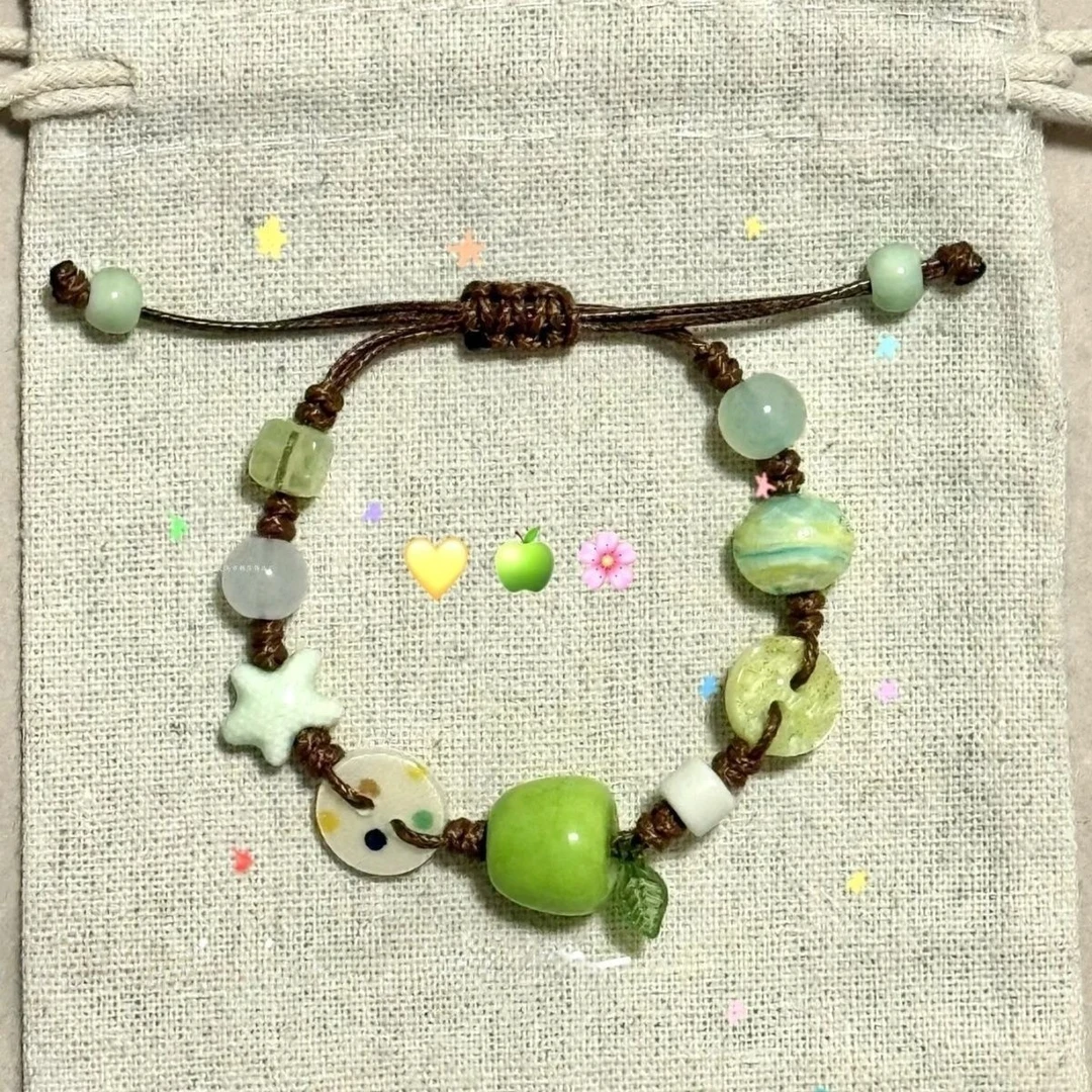 【祝你苹安】红绿苹果手链纽扣编织手绳成品小众多巴胺饰品小清新