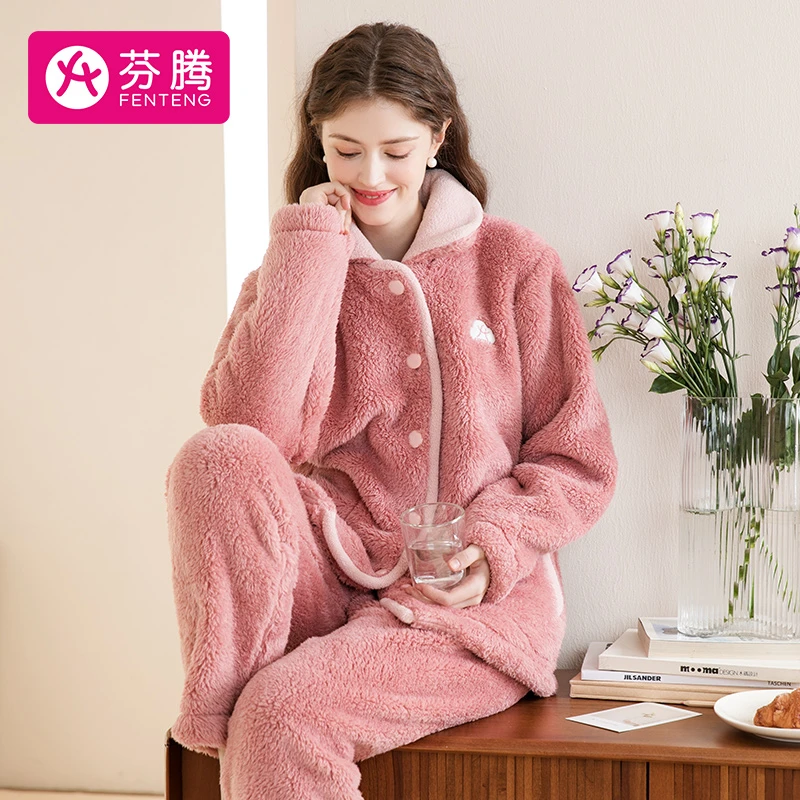 芬腾【萌趣活力】法兰绒保暖家居服加厚睡衣睡衣加绒大码FJ2490375