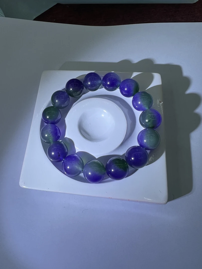 【全品珠宝】天然飘满紫绿花手串A366【多样性发其一】约14mm