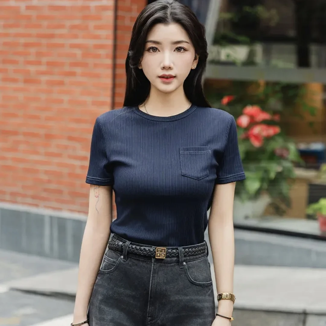 GIRDEAR/哥弟经典百搭舒适时尚通勤简约国标圆领超值T恤女 130060