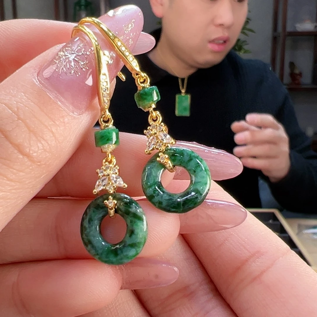 翡翠耳饰银S925镶嵌耳环9