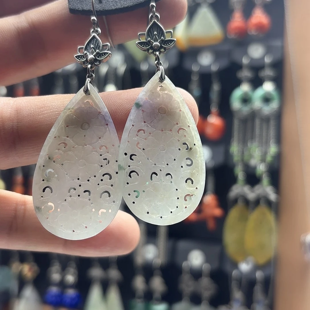 翡翠耳饰银S925镶嵌用****1