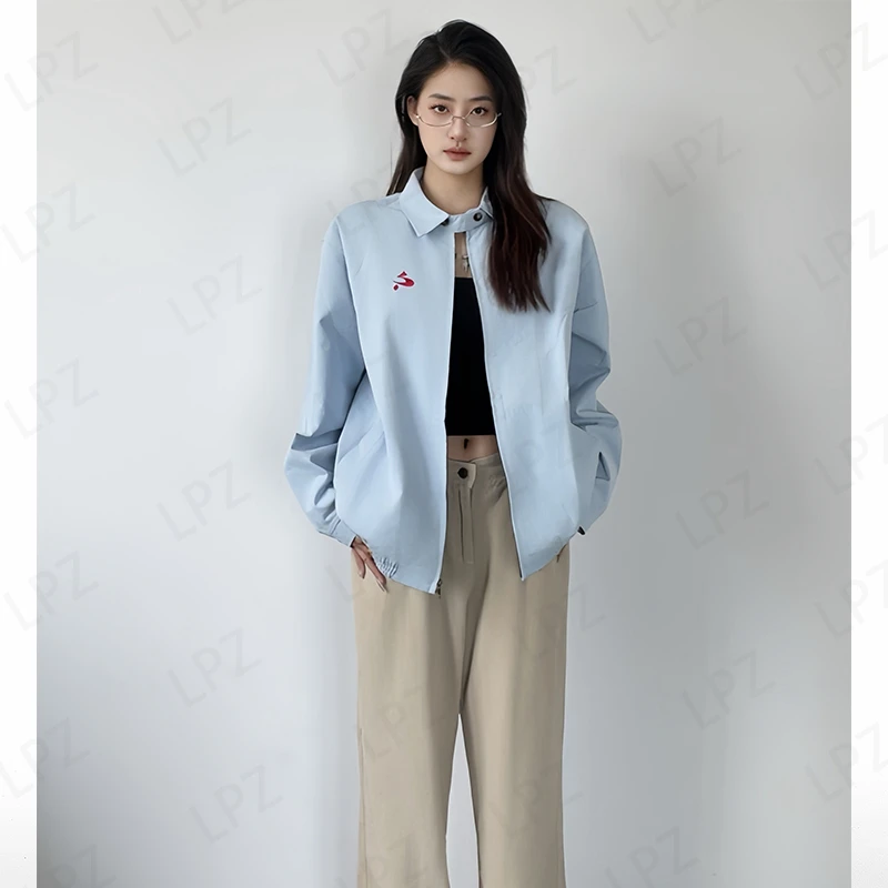 翻领衬衫夹克休闲外套情侣宽松cleanfitrass潮流夹克衫红色刺绣