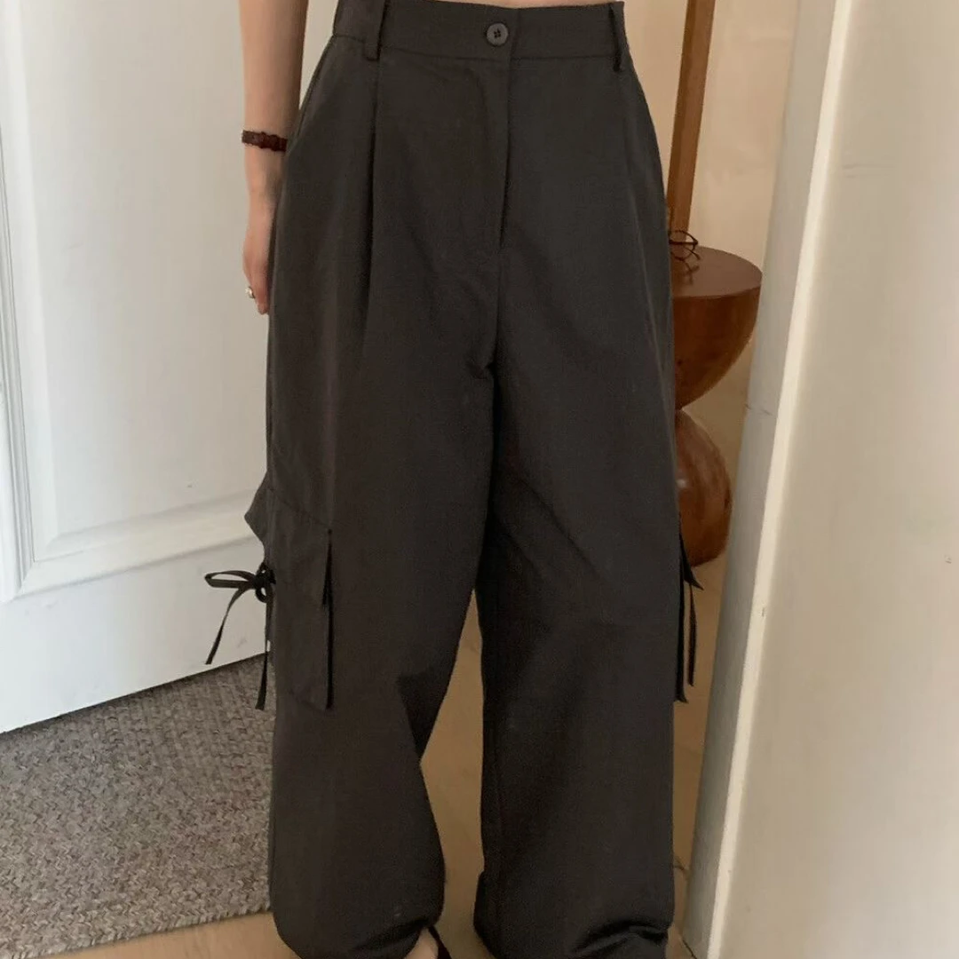 秋上新【娅朵】韩系25832休闲百搭抽绳口袋半松紧宽松工装裤