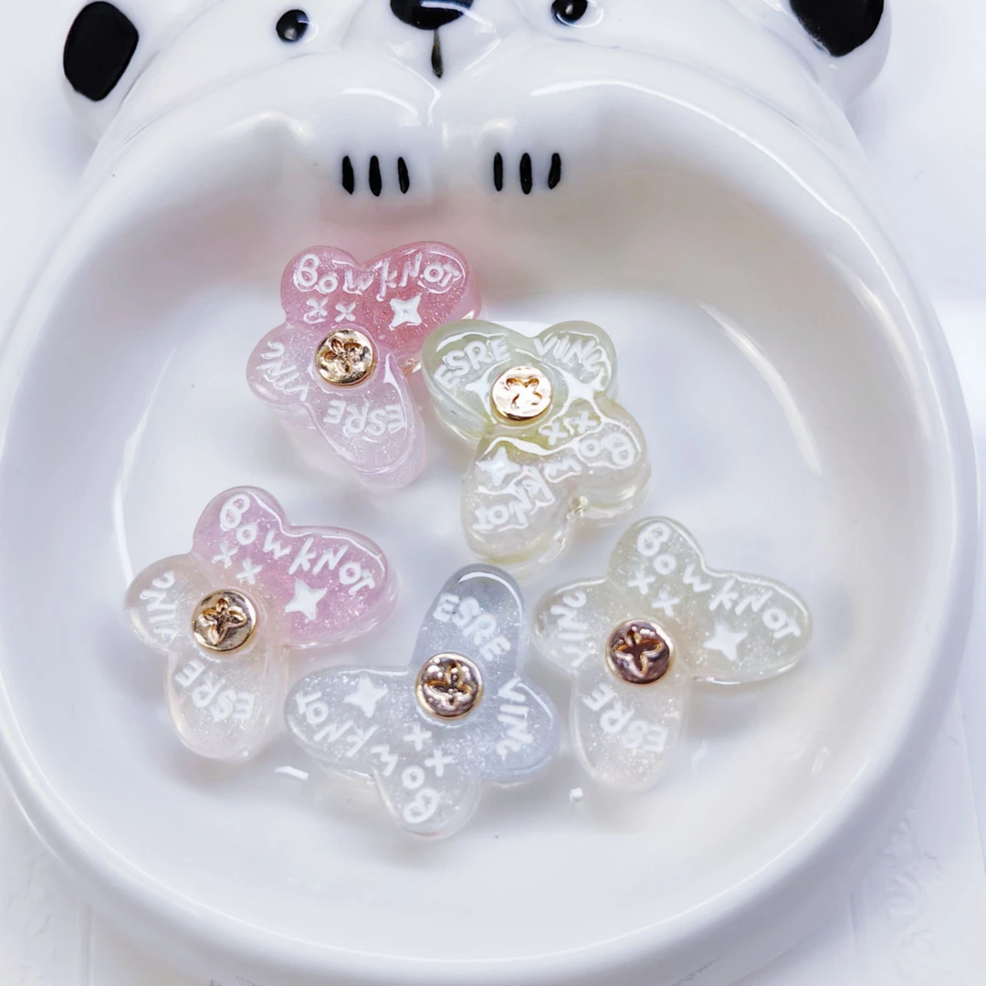 韩国胶定制DIY 细闪三拼双面手绘铁合金蝴蝶 通孔