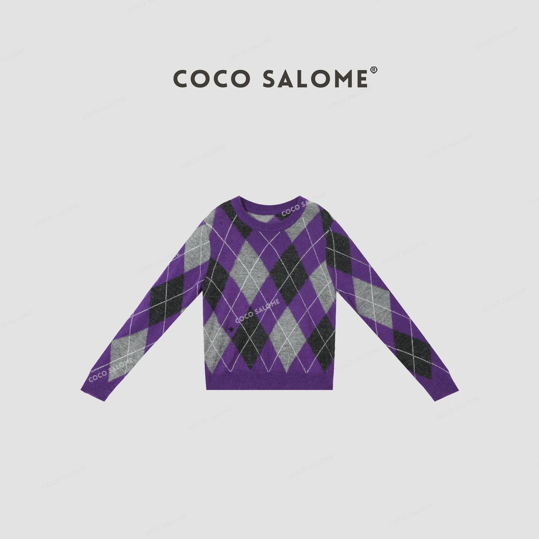 COCOSALOME⑥【珠帘玉幕】秋冬羊毛浣熊绒菱形洋气休闲装毛衣0495