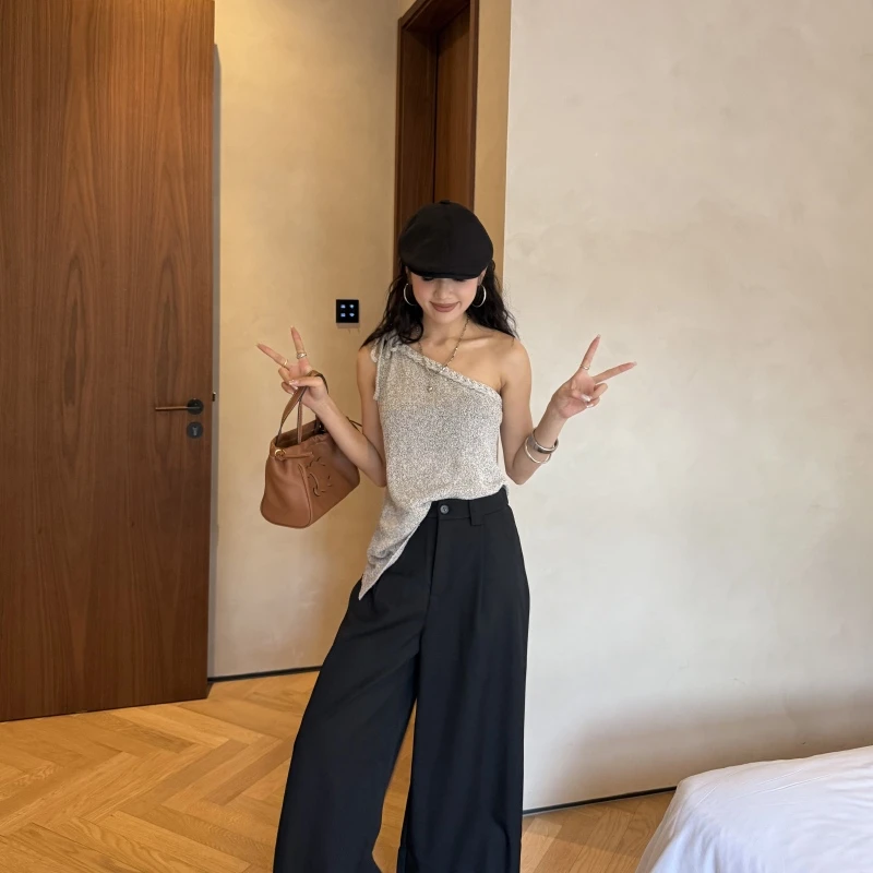 温柔瑶-N+plus秋款福利#韩系拼接花边宽松阔腿裤#9031（裤长96）