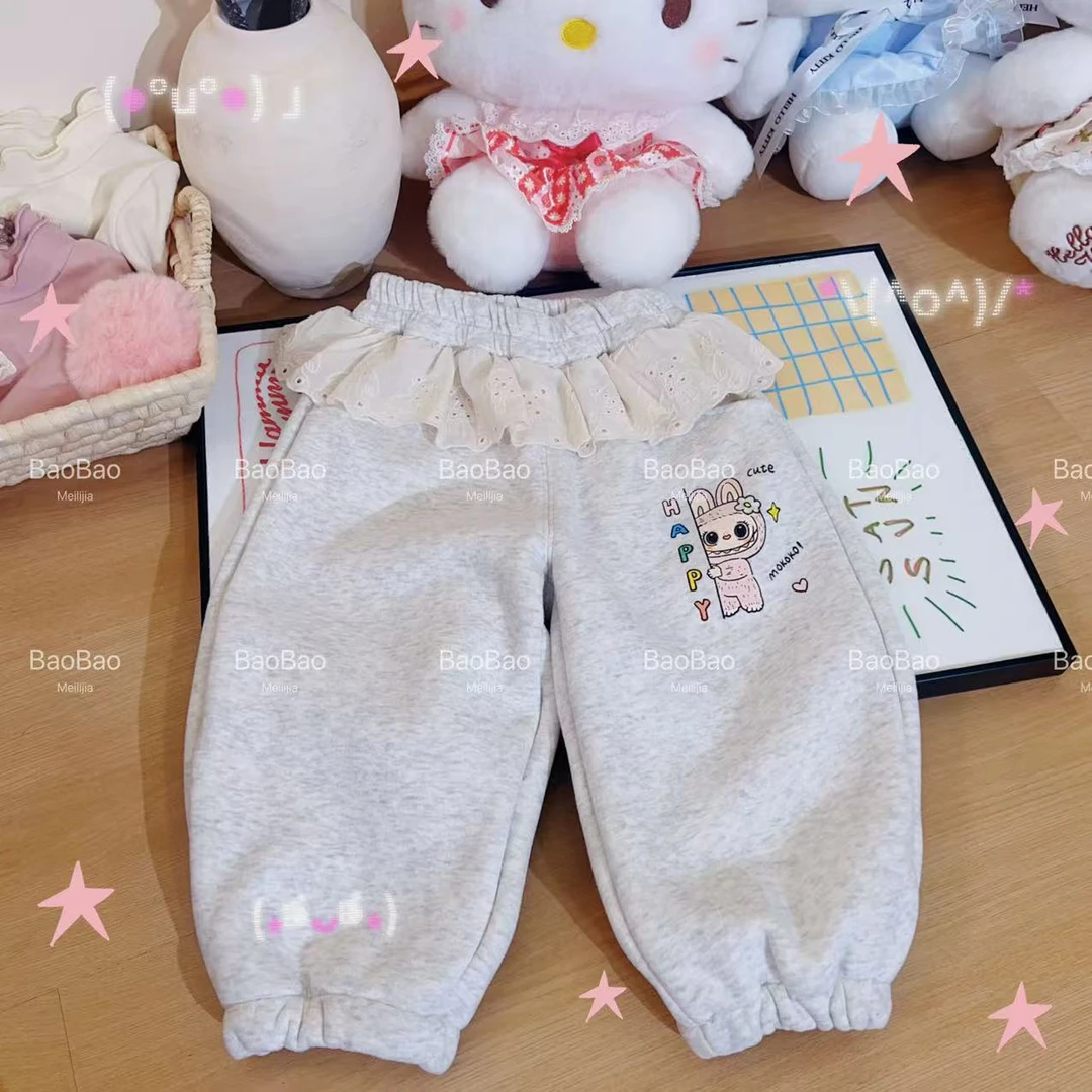 【BaoBao】冬季加厚一体绒女童收脚裤花边卫裤98812
