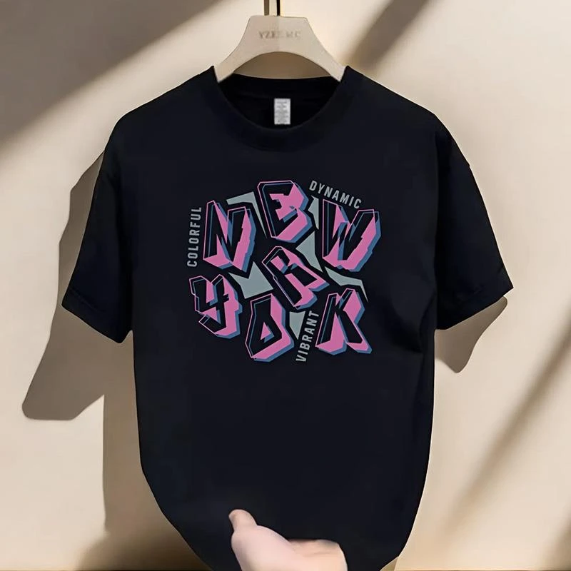 夏季短袖体恤男士美式街头嘻哈字母涂鸦印花潮牌个性潮流百搭上衣