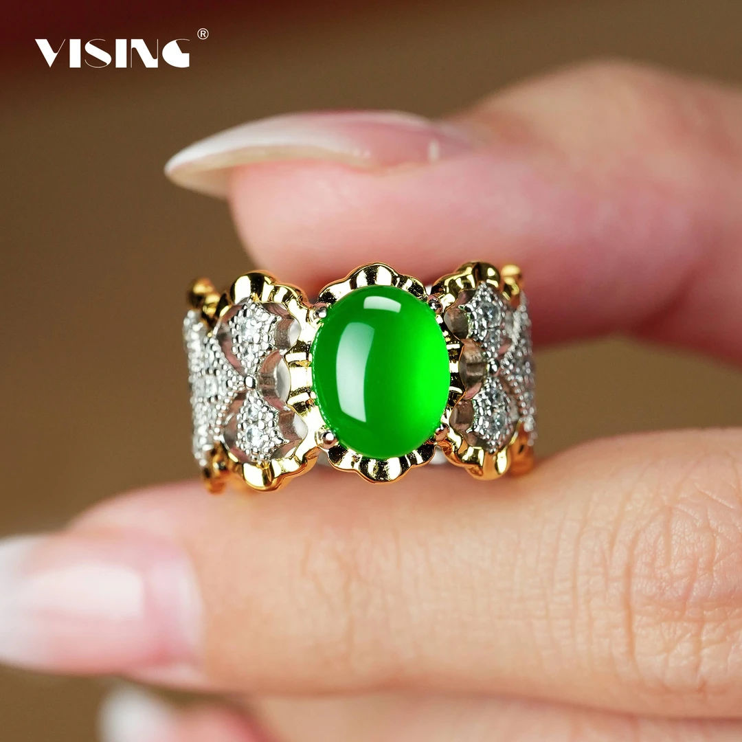 VISING珠宝绿玉髓蕾丝戒指百搭时尚豪华镶嵌       20220149L