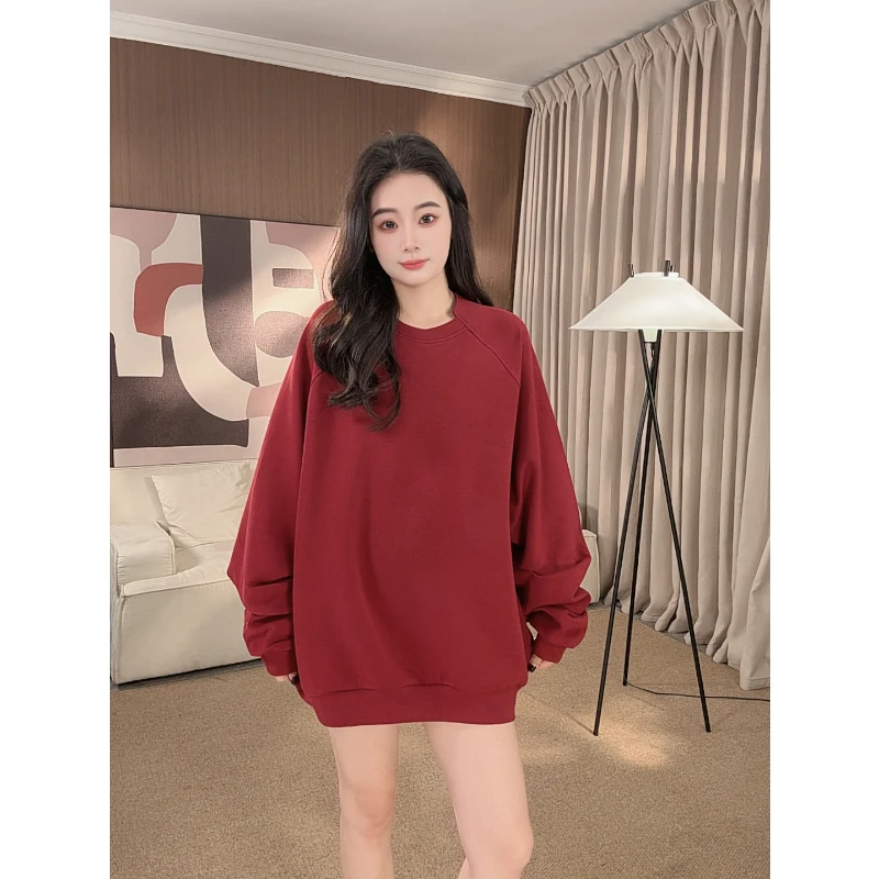 【加绒】马蹄袖长袖上衣女款爆款2025新款韩宽松oversize遮屁股