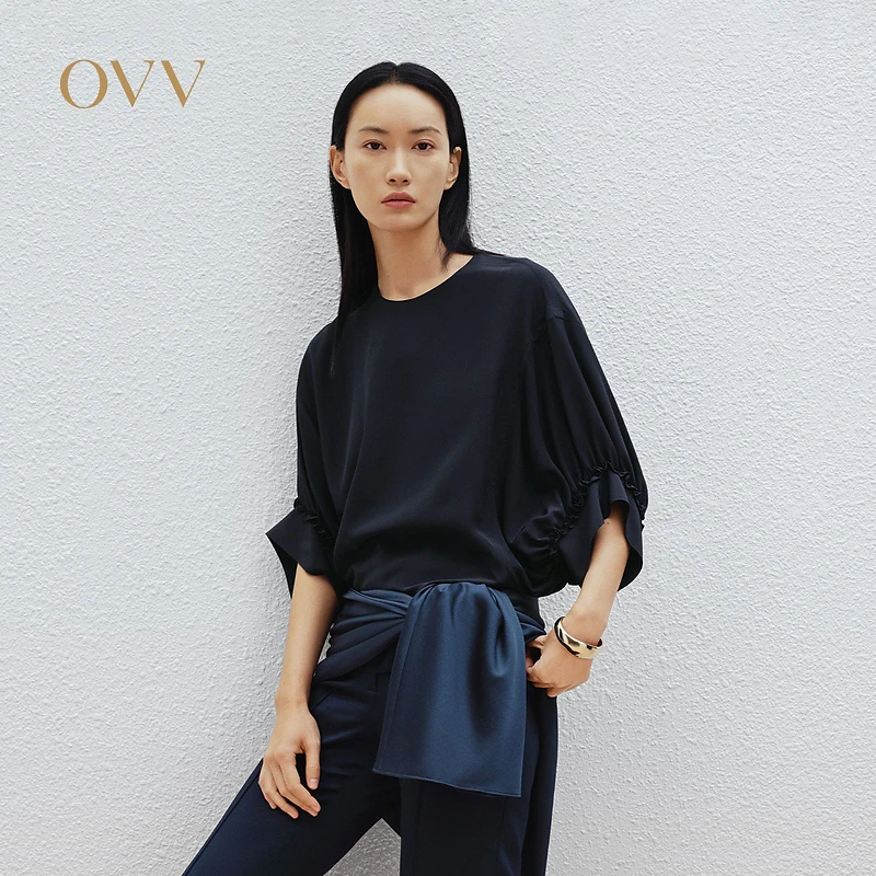 【艾钱钱专属】OVV春夏新女装18MM双绉灯笼袖圆领T恤GNSBJ008A
