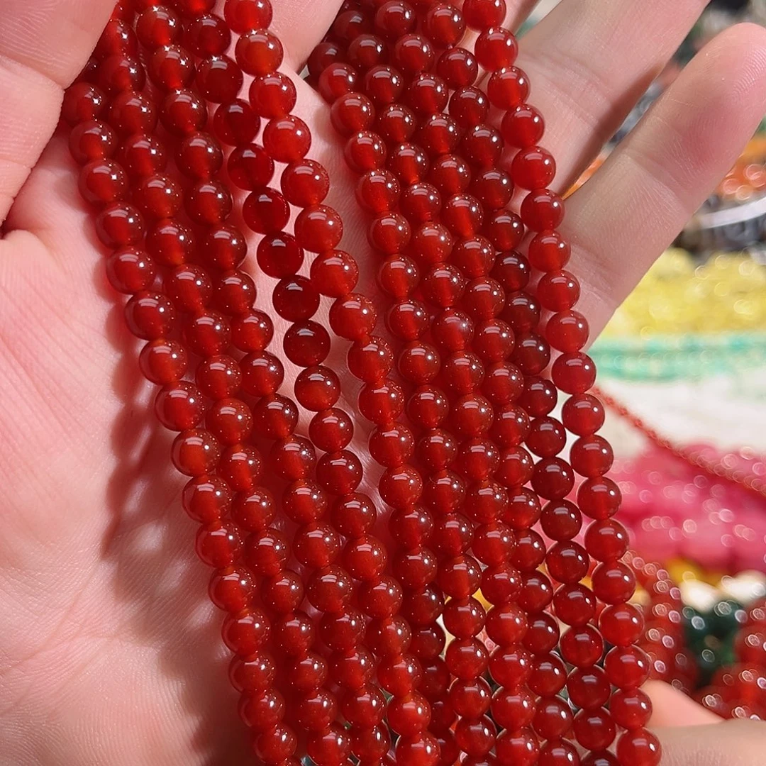 玛瑙/玉髓未镶嵌珠宝半成品A货红玛瑙一条6mm