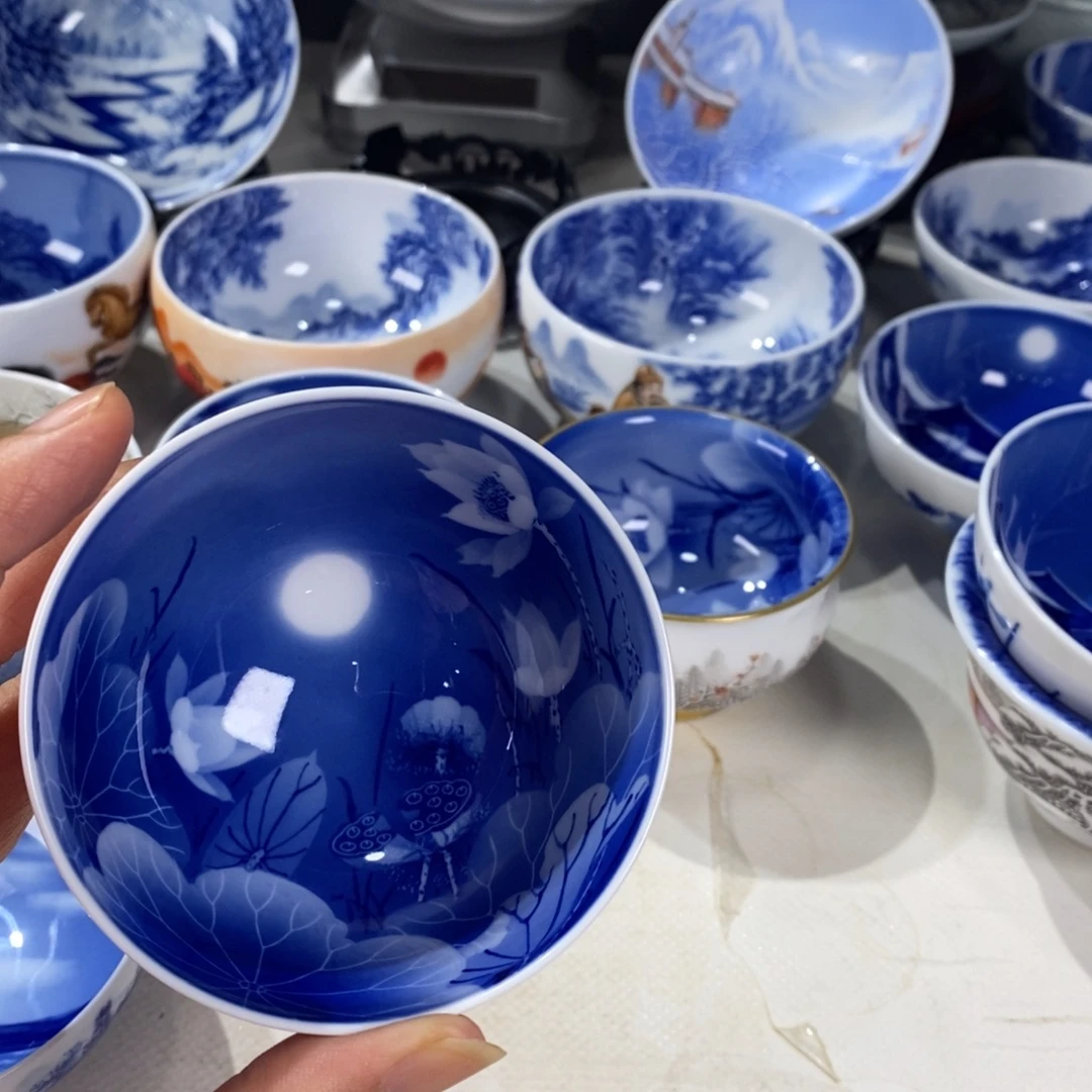 宁***湖青花荷花主人杯杯