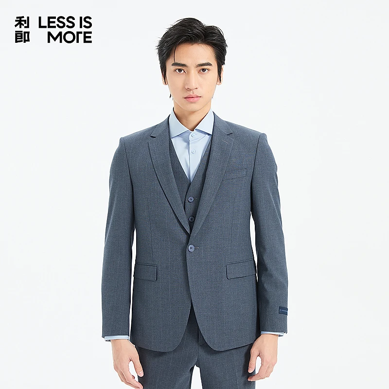 利郎【商场同款】蓝色灰色开衩平驳领西装薄款西服套装
