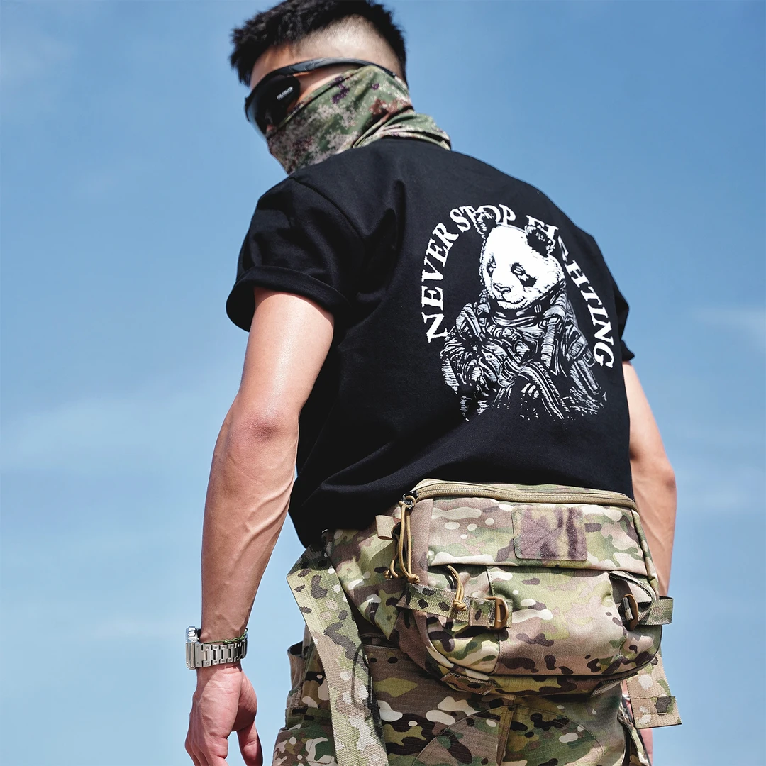 GUNCHILL熊猫战士短袖战术T恤男士夏季军潮圆领上衣宽松印花半袖