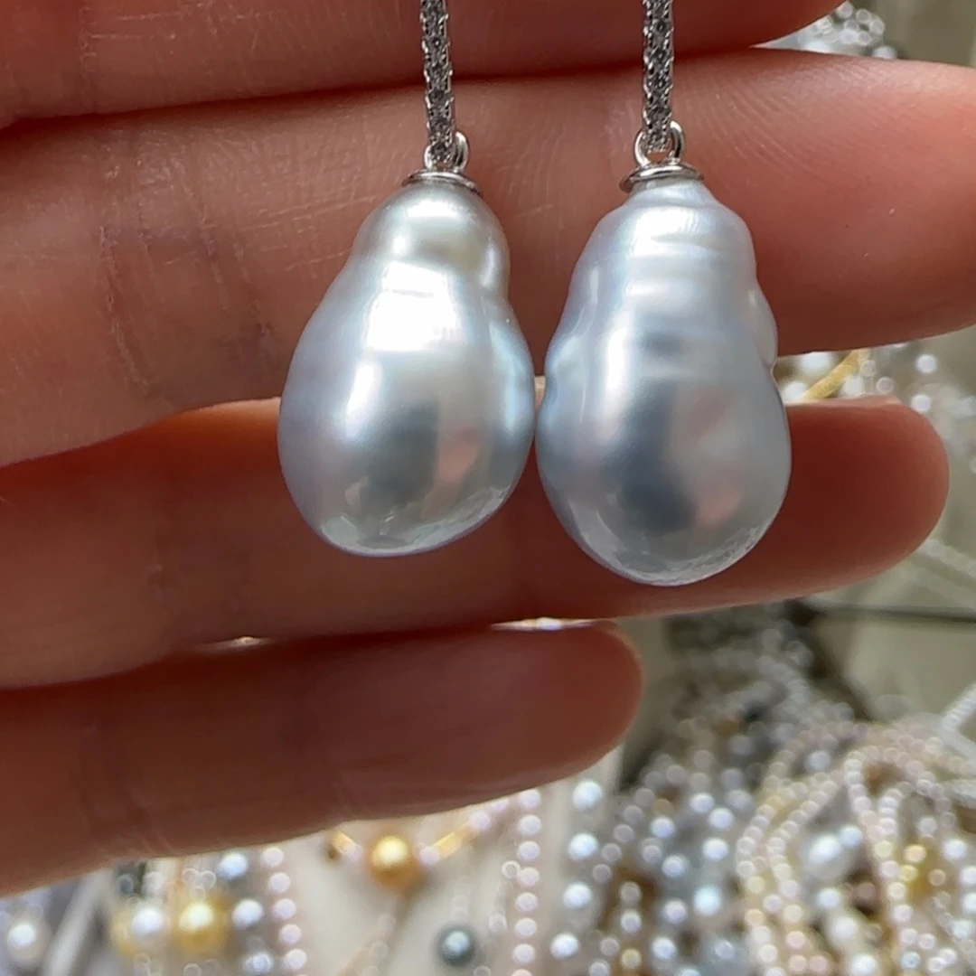 海水珍珠耳饰银S925镶嵌