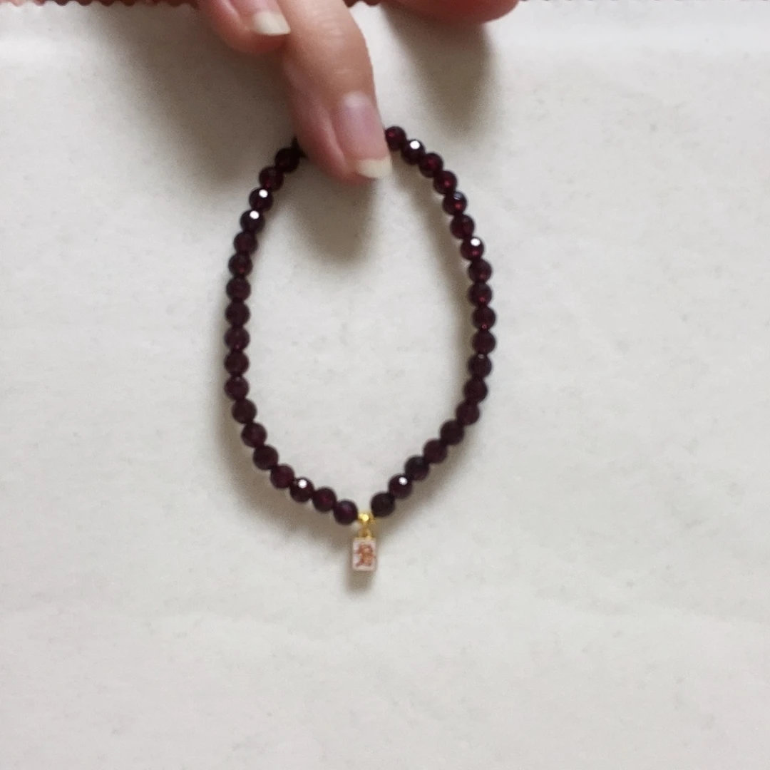 石榴石手串18K金镶嵌简单