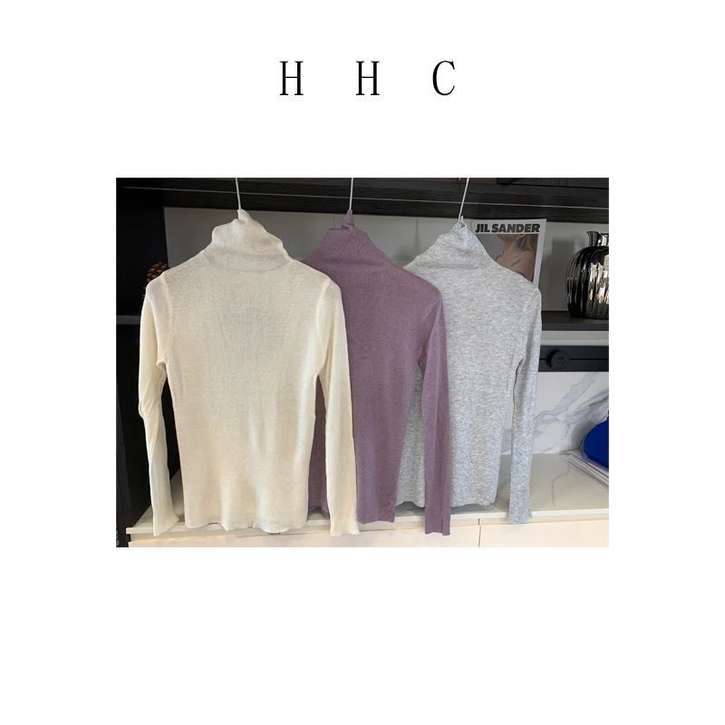 【花花菜】秋冬新品 基础百搭堆堆领彩色弹力针织长袖打底衫