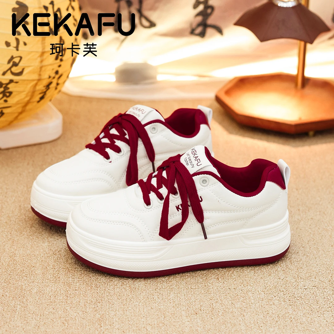 KEKAFU珂卡芙女鞋厚底增高小白鞋2025新款韩版舒适百搭时尚学生鞋
