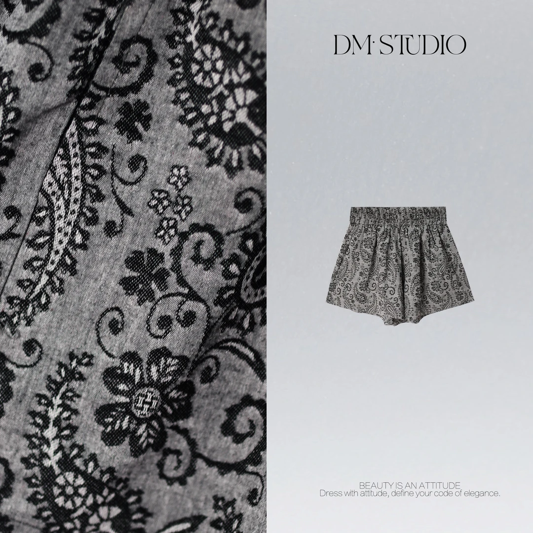 DEDM•STUDIO/小众显瘦气质复古精致感腰果花短裤2506DK/QF1202