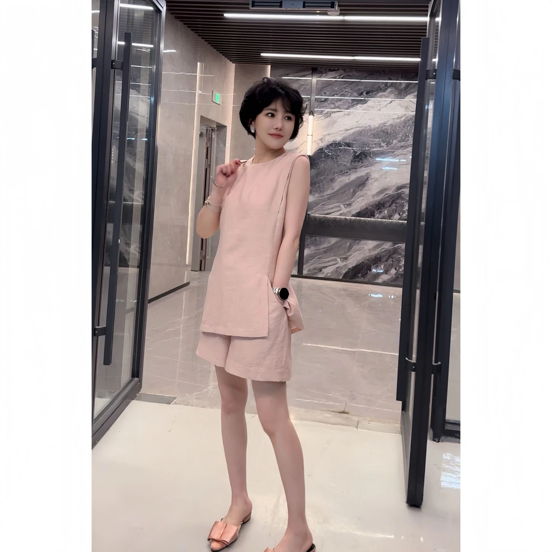 【景汇专属】亚麻圆领无袖A字休闲短裤套装