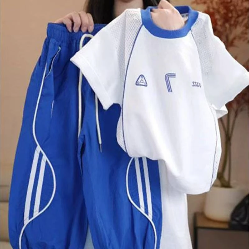 1男童夏季薄款套装2025中大童韩系短袖上衣裤子男孩冰丝两件套