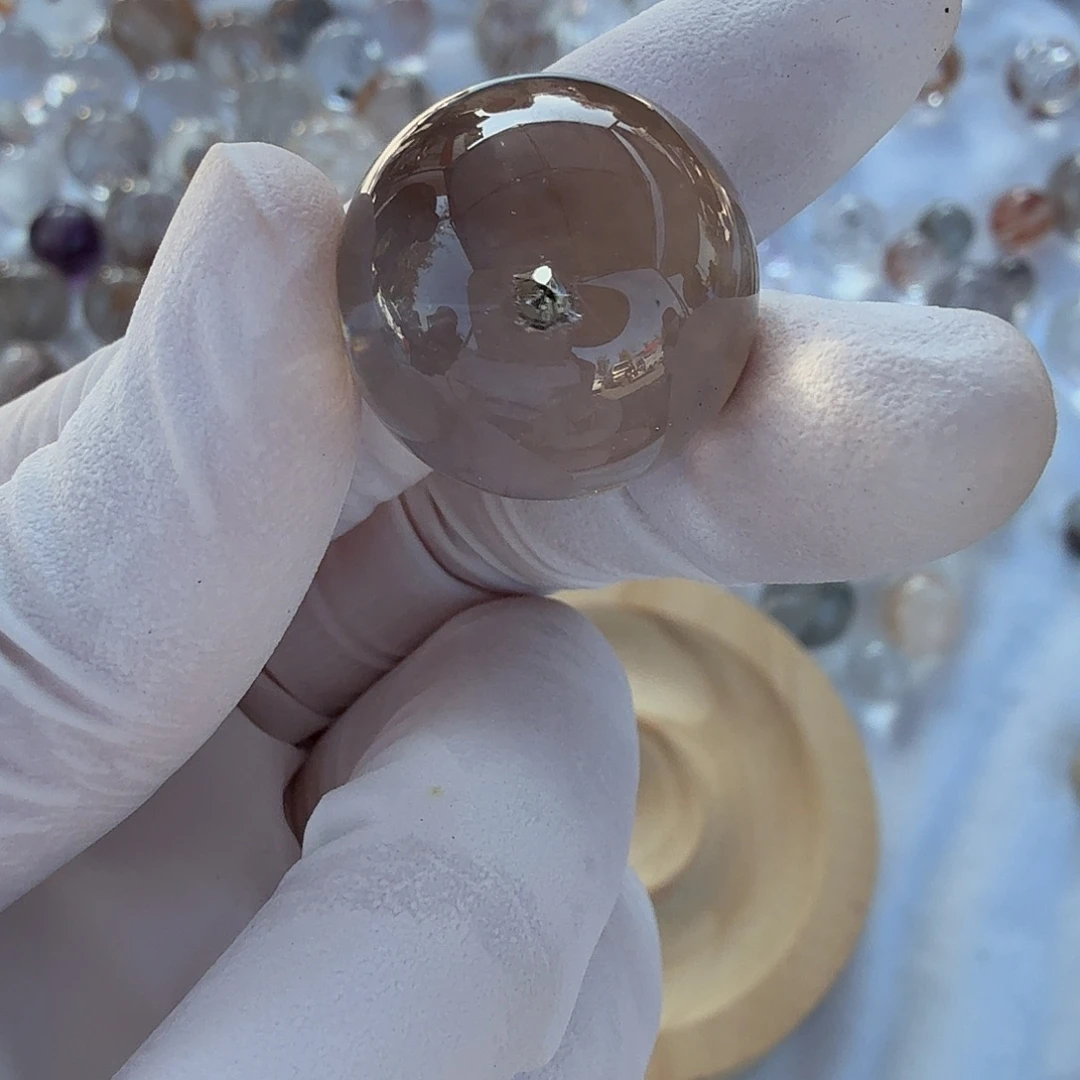 浪***云珠宝半成品水晶未镶嵌黄铜矿19.6mm定制不退换