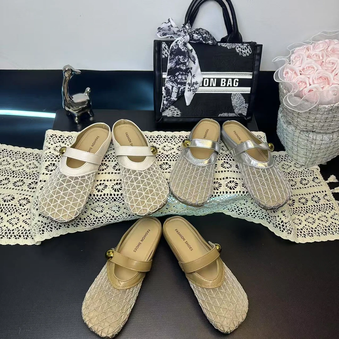 【樱桔女鞋】网纱镂空透气纯欲风2025新款春夏季厚底半拖女鞋