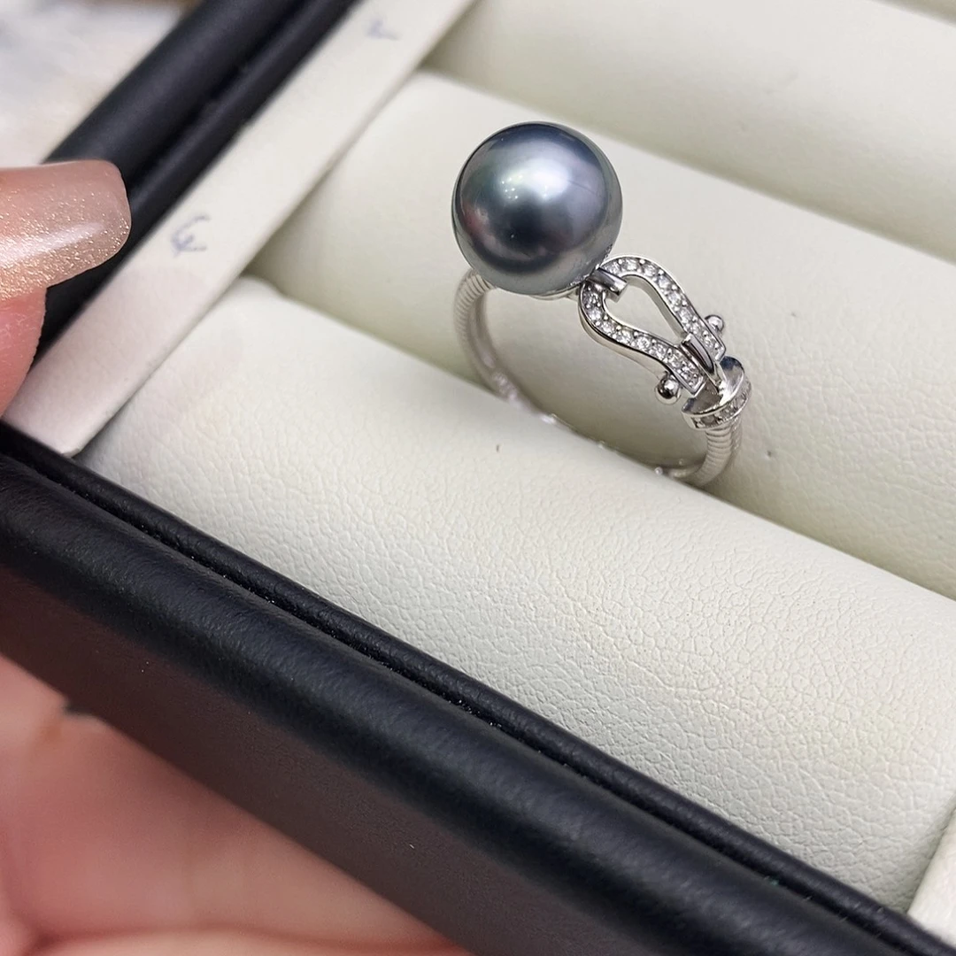 海水珍珠戒圈银S925镶嵌8-9mm