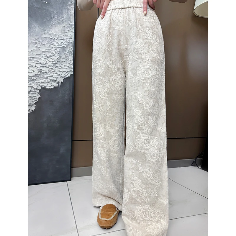 欧韩童话【裤子】国风复古百搭气质刺绣暗纹提花新中式休闲裤583