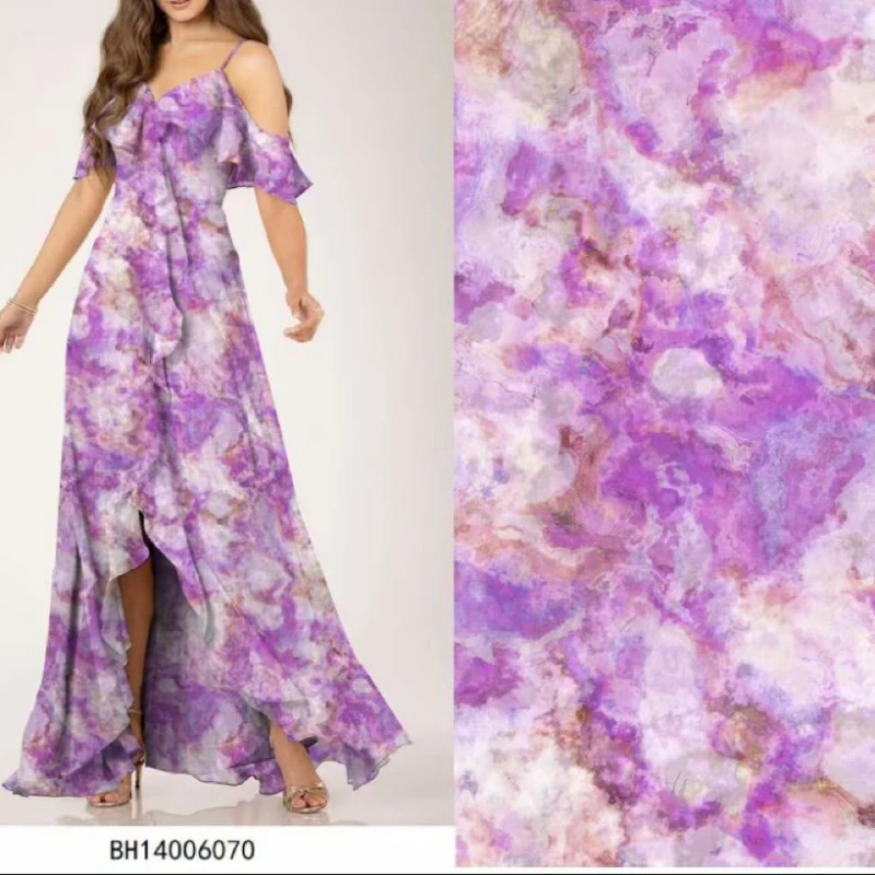 紫琉璃 夏季新款高支5D立体印花天丝木棉人造棉棉绸 连衣裙旗袍