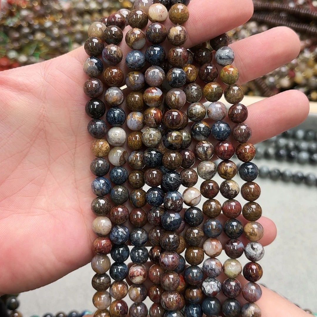 玛瑙/玉髓未镶嵌珠宝半成品卡8彼得圆珠一条