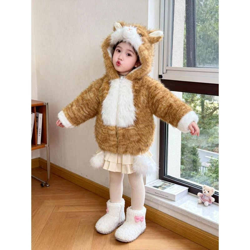 【狸花猫】【8812】亲子同款男女宝可爱毛茸茸外套冬款加绒加厚儿童