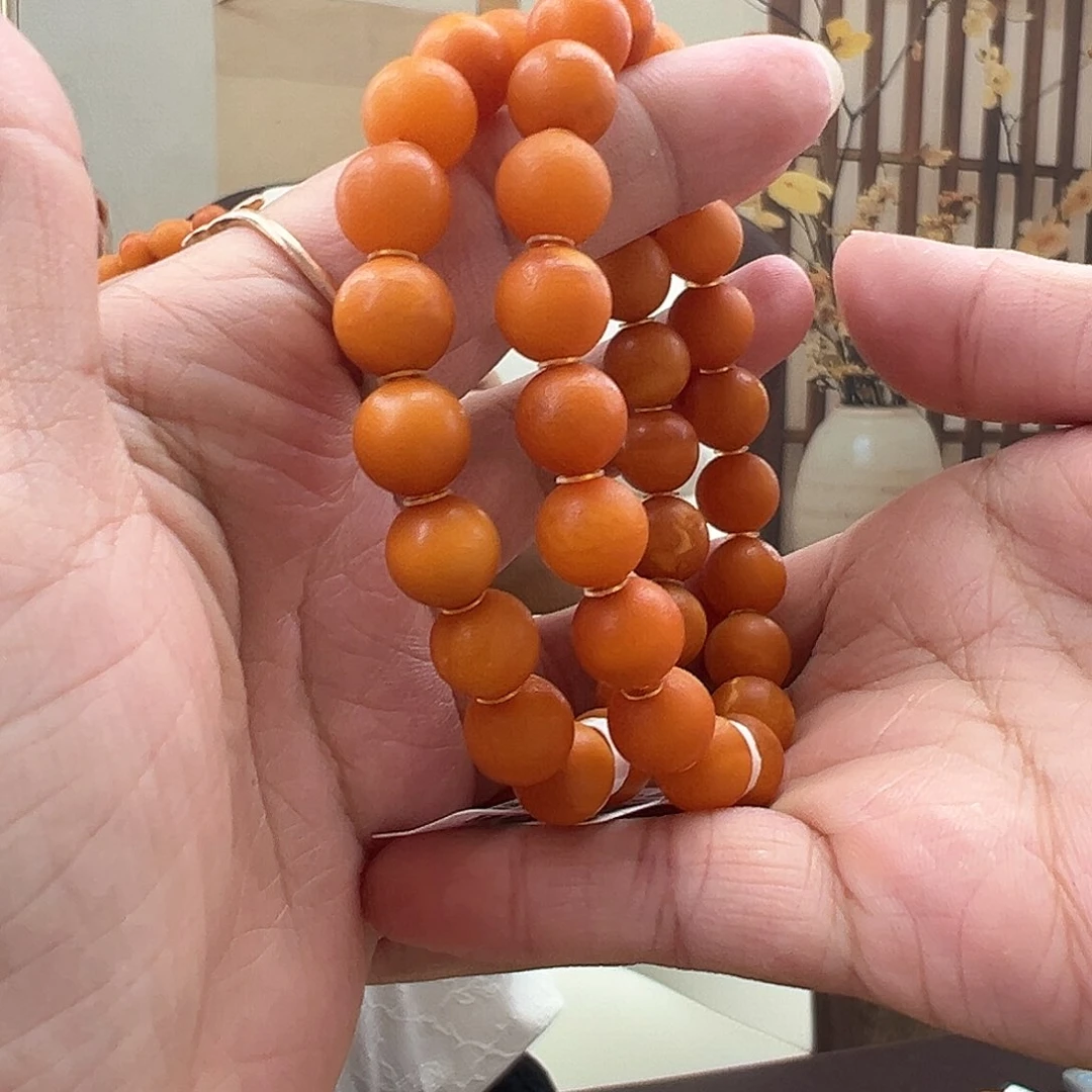 裸石琥珀未镶嵌橘皮手串9mm多样性发其一