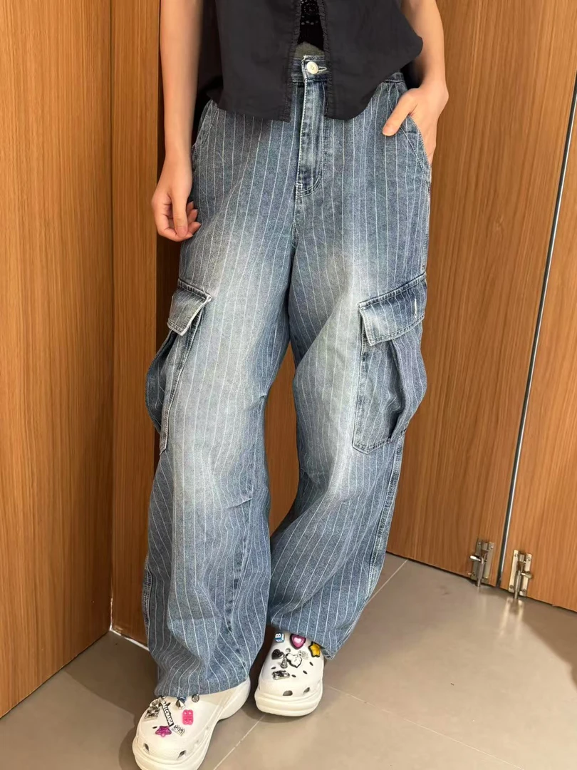 条纹工装裤爱心标东大门