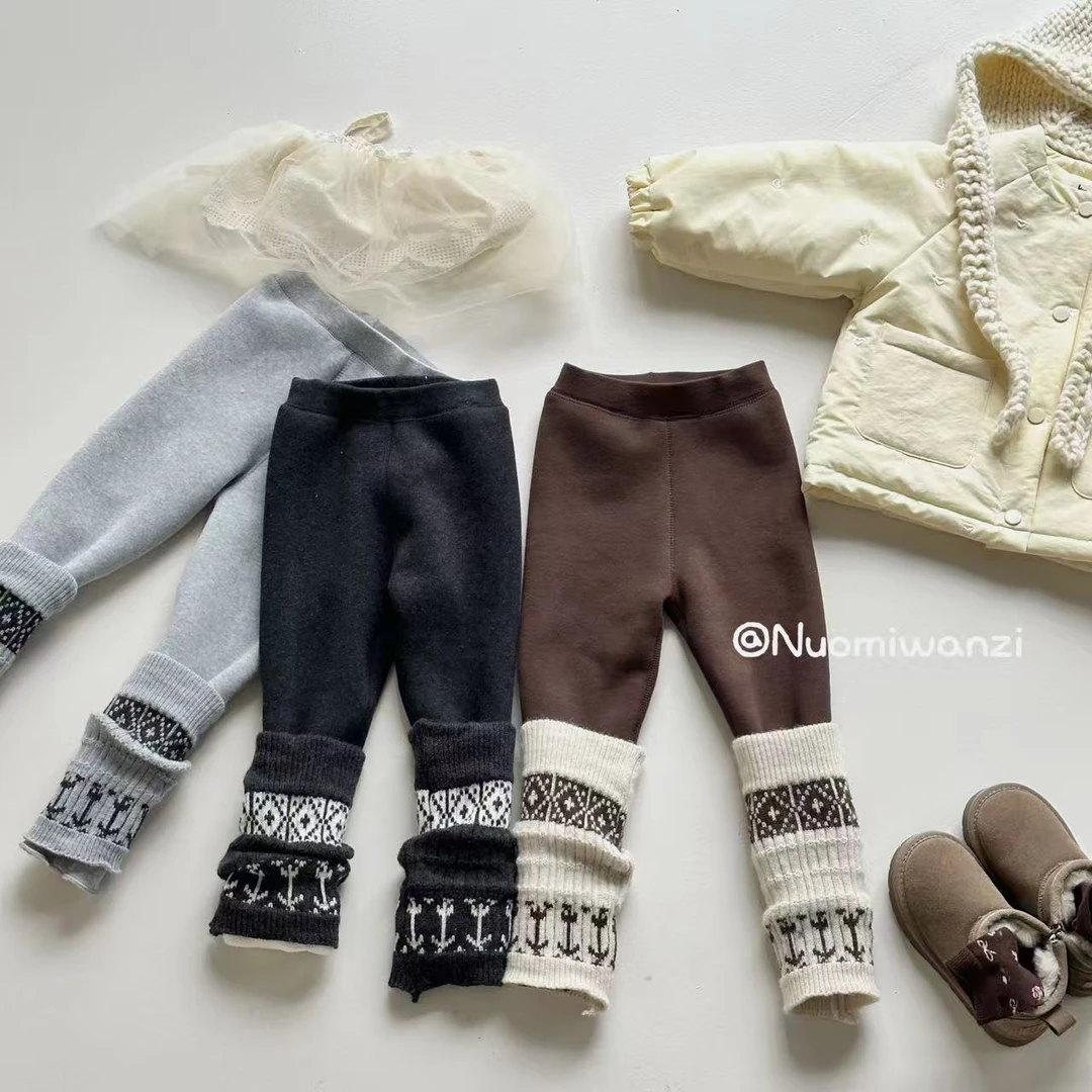 丸子十【现货】儿童韩系裤腿拼接打底裤薄款+厚款（冬款）WZJ-54093