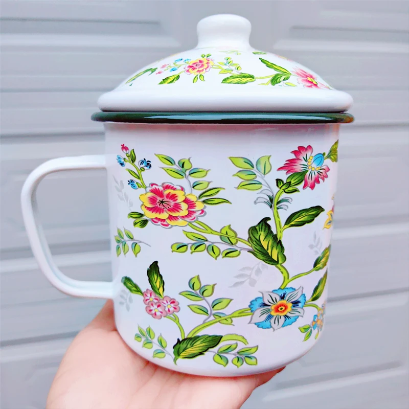 搪瓷杯大茶缸子怀旧老式洋瓷喝水杯茶杯创意搪瓷缸带盖复古