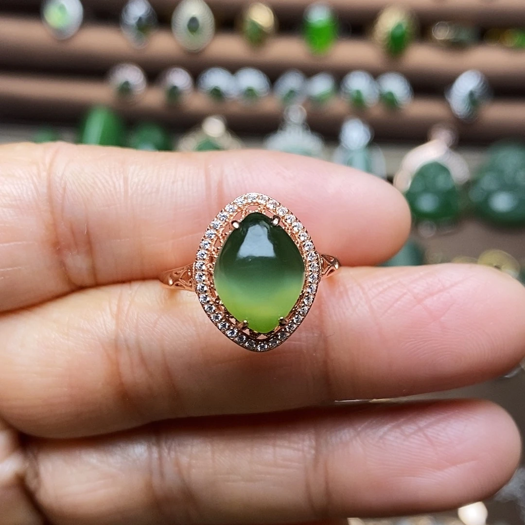 吊坠(不含链)银S925镶嵌和田玉（碧玉）戒指