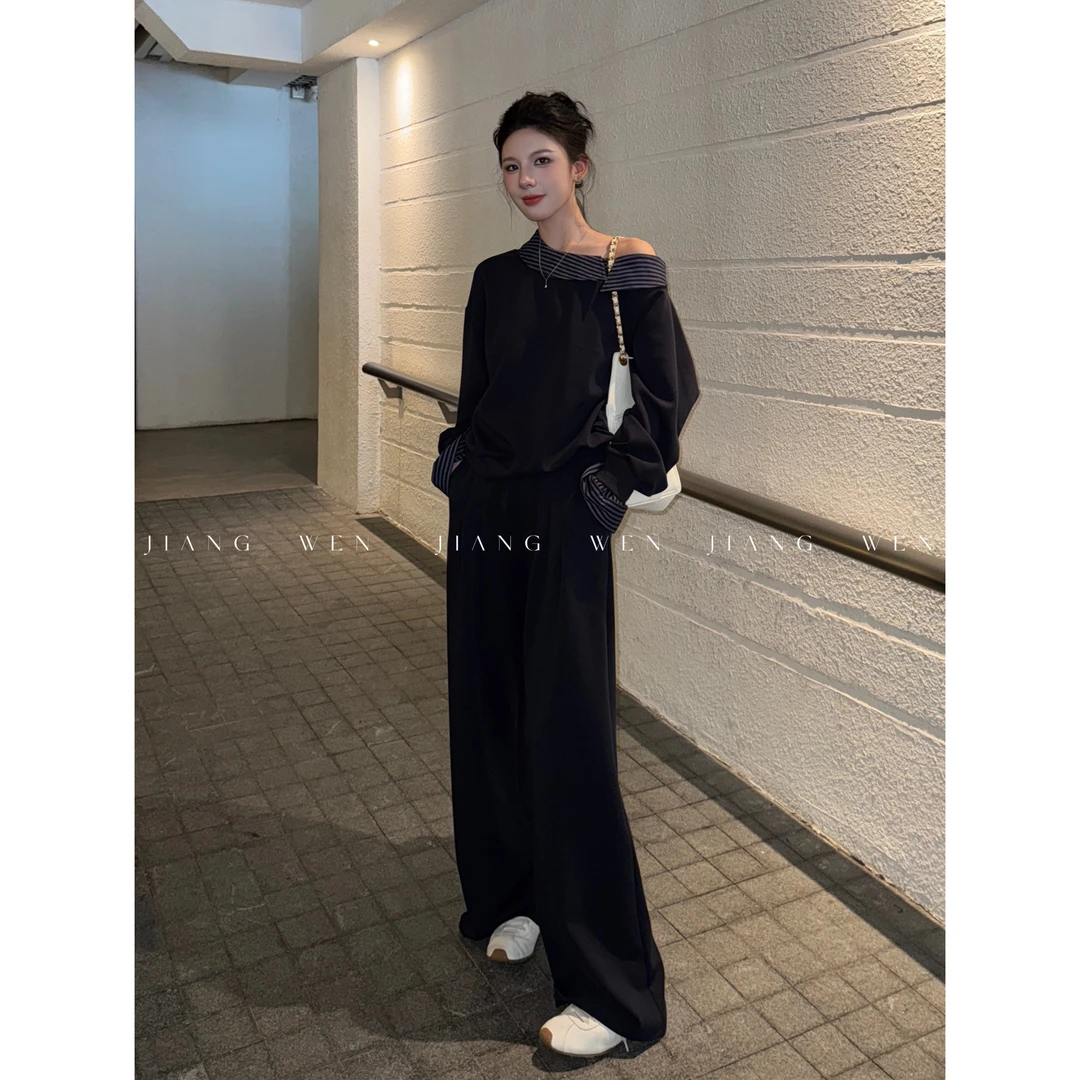 【郁蓝套装】慵懒早秋博主氛围藏蓝色卫衣套装