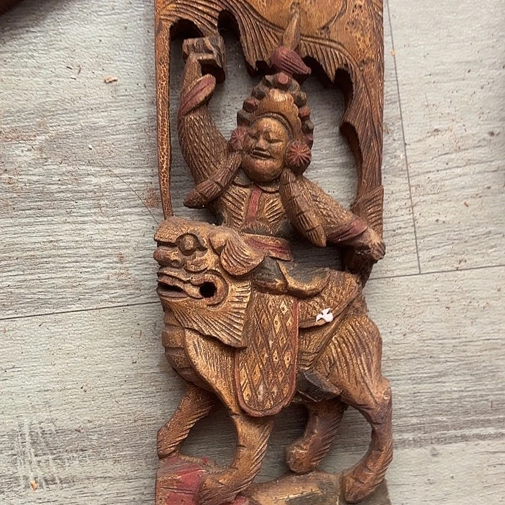 青***O香榧木老木雕老人物花板