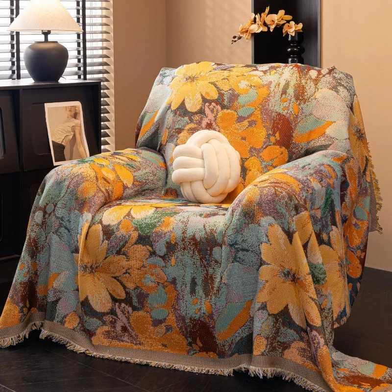 四季通用单人位沙发垫套罩复古美式单人沙发盖布全包沙发巾高级感